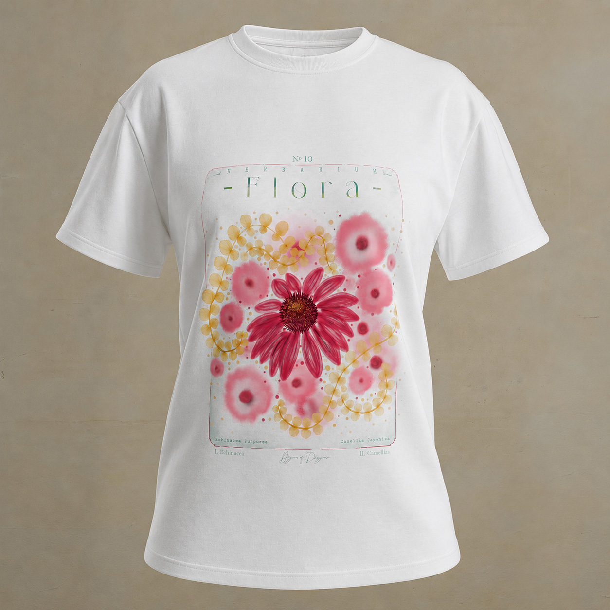 Echinacea, Camellias & Golden Creeping Jenny | T-Shirt