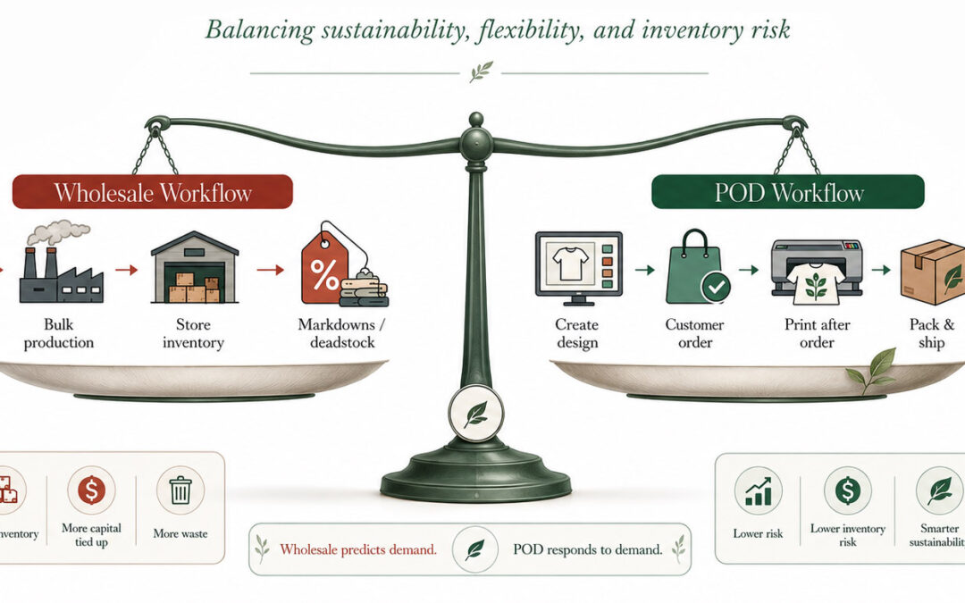 How is the on-demand workflow more sustainable than the wholesale one?